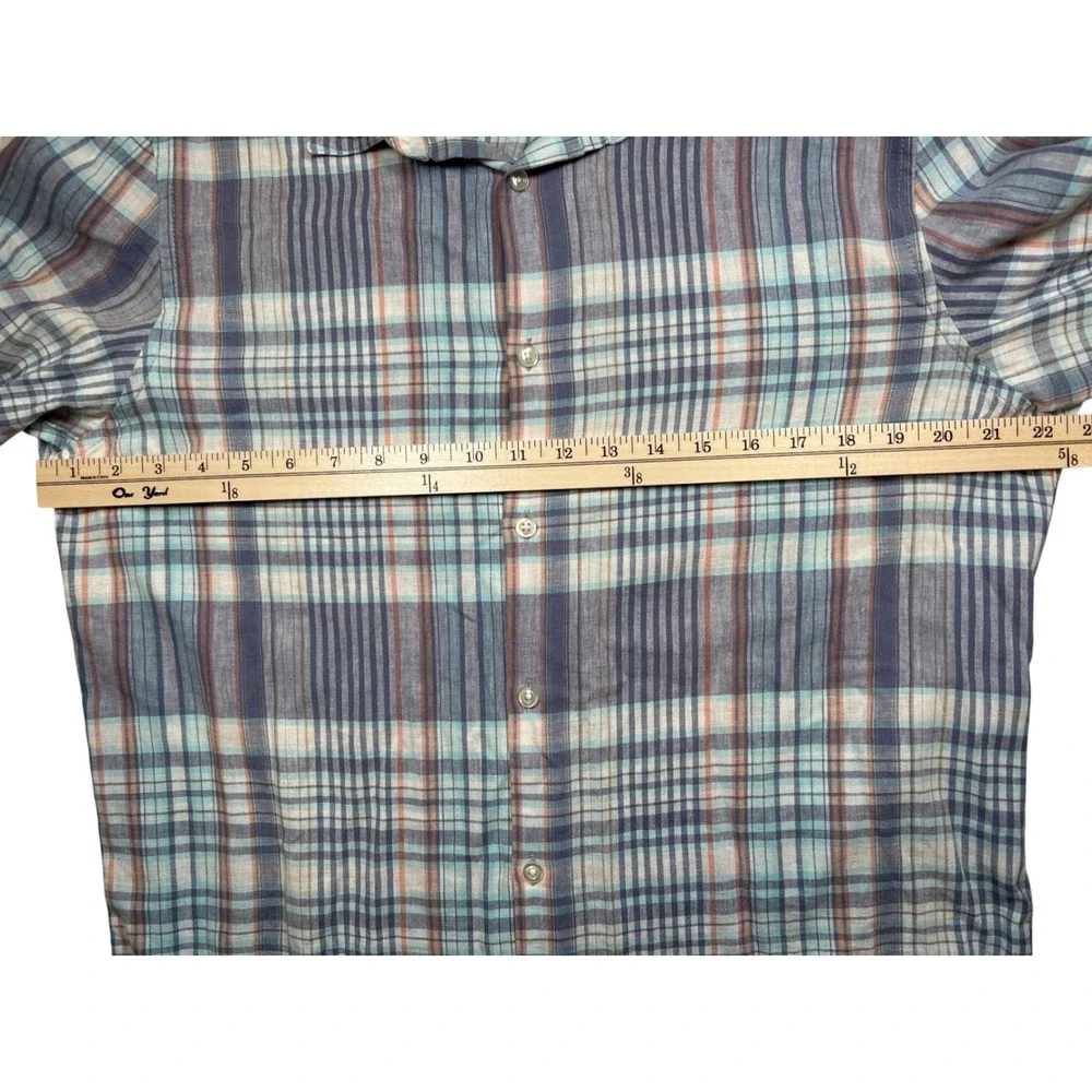 GAP Mens Linen Blend Plaid Button Down Shirt Blue Grey Orange Size M Long Sleeve